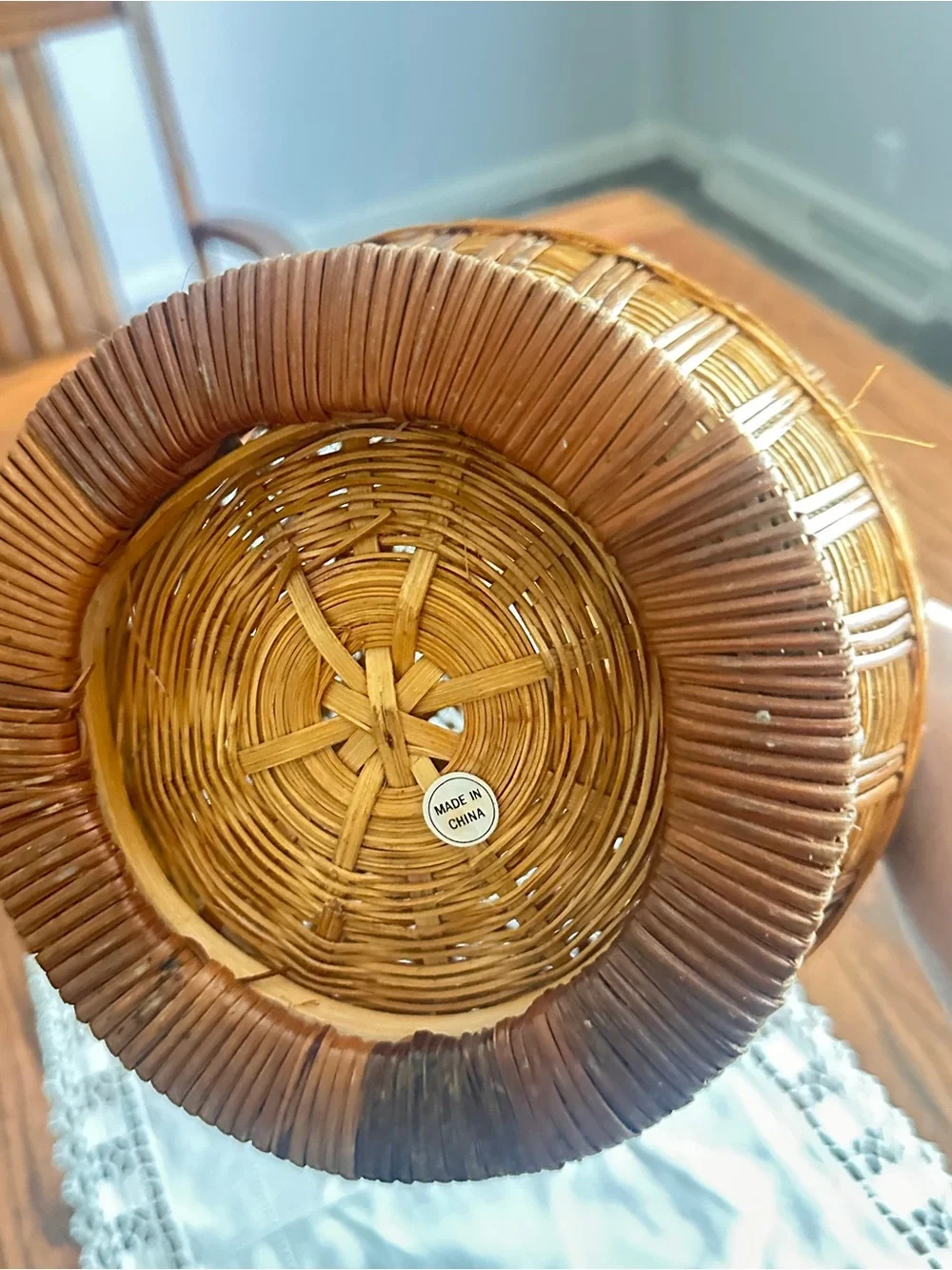 Vintage wicker rattan vase boho